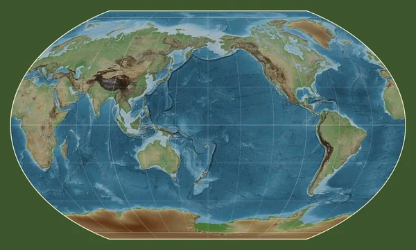 Кольорова Карта Висот Світу Проекції Каврейського Vii Зосереджена Меридіані 180 — стокове фото