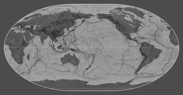 Límites Placas Tectónicas Mapa Bilevel Del Mundo Proyección Loximutal Centrada — Foto de Stock