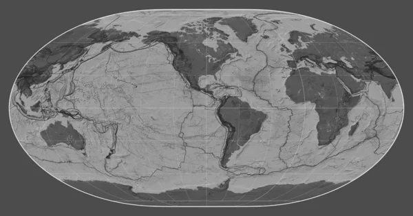 Межі Тектонічних Плит Жовчному Карті Світу Проекції Loximuthal Центром Меридіані — стокове фото