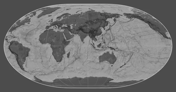 Mappa Bilivello Del Mondo Nella Proiezione Loximetale Centrata Sul Meridiano — Foto Stock