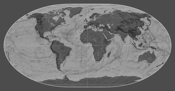 Mappa Bilivello Del Mondo Nella Proiezione Loximetale Centrata Sul Meridiano — Foto Stock