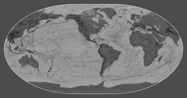 Carte Bilevel Monde Dans Projection Loximuthal Centrée Sur Longitude Méridienne — Photo