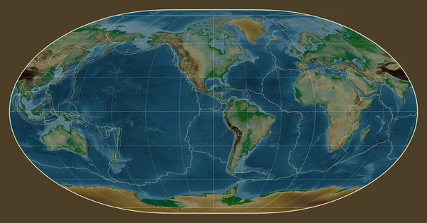 Tektonische Plattengrenzen Auf Einer Physikalischen Weltkarte Der Loximutalprojektion Deren Mittelpunkt — Stockfoto