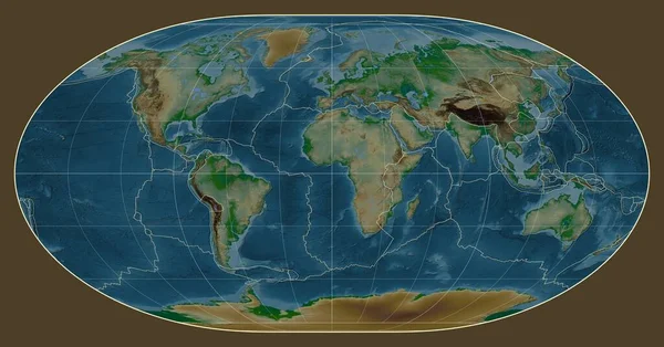 Tektonische Plattengrenzen Auf Einer Physikalischen Weltkarte Der Loximutalprojektion Zentriert Auf — Stockfoto