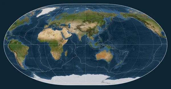 Tektonikus Lemez Határai Egy Műholdas Térképen Világ Loximuthal Projekció Középpontjában — Stock Fotó