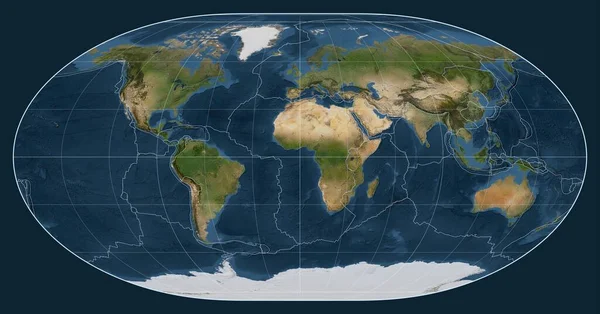 Tektonikus Lemezhatárok Világ Egyik Műholdas Térképén Hosszúsági Középpontú Loximuthal Vetületben — Stock Fotó