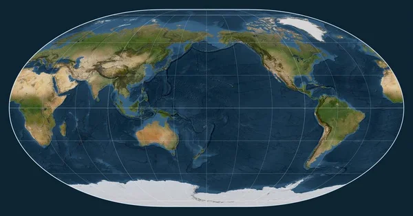 Mapa Satélite Mundo Projeção Loximuthal Centrado Meridiano 180 Longitude — Fotografia de Stock