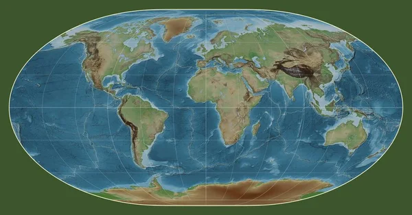 Tektonische Plattengrenzen Auf Einer Farbigen Höhenkarte Der Welt Der Loximuthal — Stockfoto
