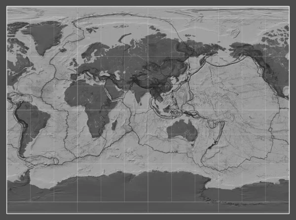 Tectonic Platta Gränser Bilnivå Karta Över Världen Miller Cylindrisk Projektion — Stockfoto