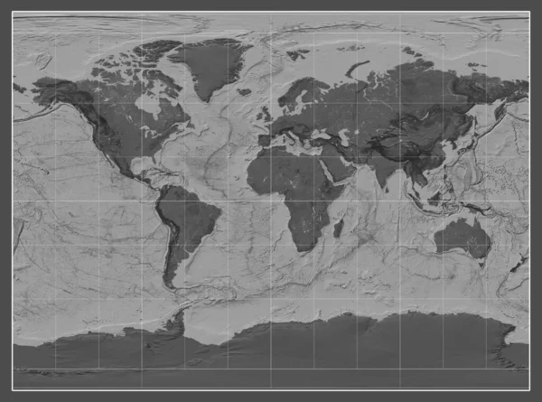 Двухуровневая Карта Мира Цилиндрической Проекции Миллера Центром Меридиане Долготы — стоковое фото