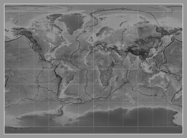 Tectonische Plaatgrenzen Een Grayschaalkaart Van Wereld Miller Cilindrische Projectie Gecentreerd — Stockfoto