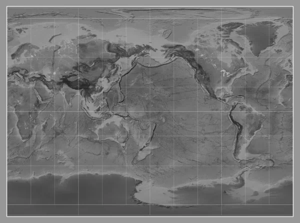 Grayscale Kaart Van Wereld Miller Cilindrische Projectie Gecentreerd Meridiaan 180 — Stockfoto