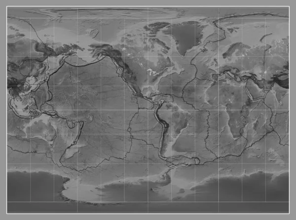 Limites Placas Tectônicas Mapa Escala Cinza Mundo Projeção Cilíndrica Miller — Fotografia de Stock