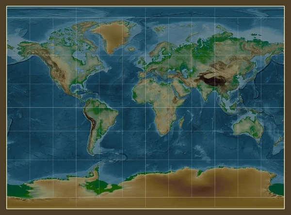 Fyzická Mapa Světa Millerově Válcové Projekci Středem Poledníku Délky — Stock fotografie