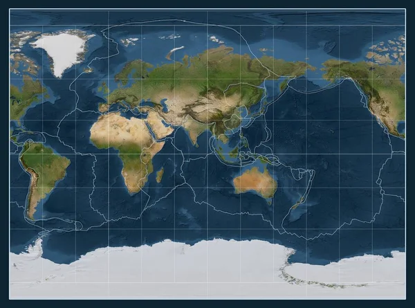 Tektonikus Lemez Határok Egy Műholdas Térképen Világ Miller Hylindrical Projekció — Stock Fotó