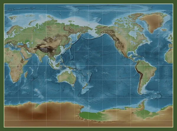 Barevná Mapa Světa Millerově Válcové Projekci Středem Poledníku 180 Délky — Stock fotografie