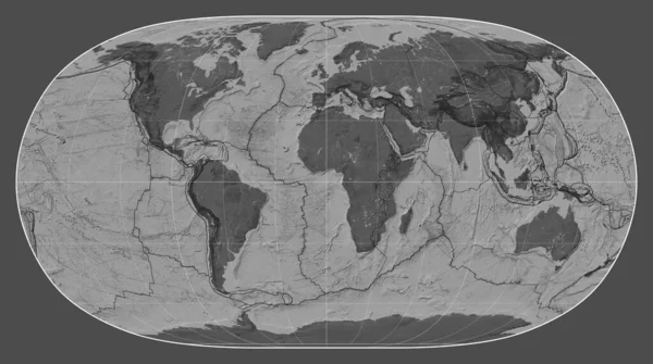 Doğal Dünya Projeksiyonunun Meridyen Boylamı Merkezli Bir Bileklik Haritasında Tektonik — Stok fotoğraf