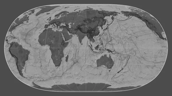 Bilevel Mapa Mundo Terra Natural Projeção Centrada Meridiano Longitude Leste — Fotografia de Stock