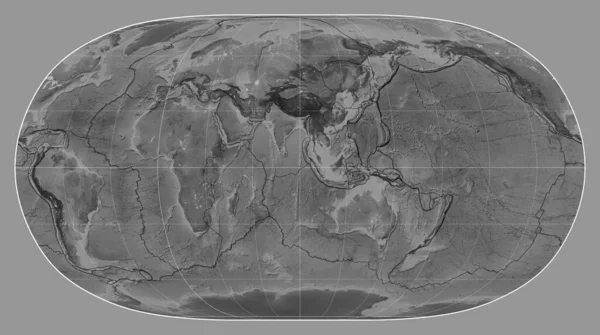 Limites Placas Tectônicas Mapa Escala Cinza Mundo Projeção Natural Earth — Fotografia de Stock