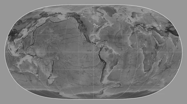 Mapa Escala Grises Del Mundo Proyección Tierra Natural Centrada Longitud — Foto de Stock