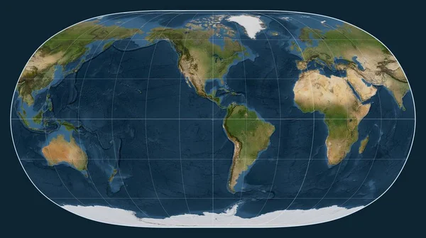 Mappa Satellitare Del Mondo Nella Proiezione Natural Earth Incentrata Sulla — Foto Stock