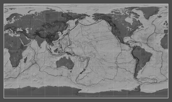 Границы Тектонических Плит Двустворчатой Карте Мира Цилиндрической Проекции Паттерсона Центром — стоковое фото