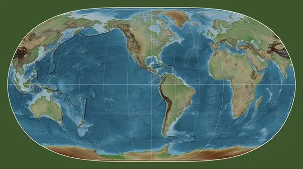 メリディアンに焦点を当てた自然地球Ii投影の世界のカラーエレベーターマップ 西経度 — ストック写真