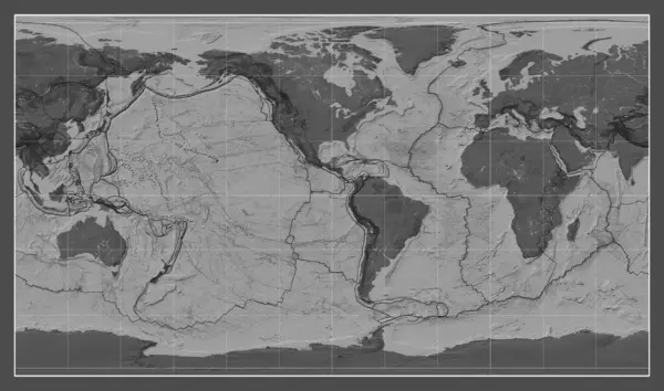 Hranice Tektonických Desek Dvouúrovňové Mapě Světa Pattersonově Válcové Projekci Středem — Stock fotografie