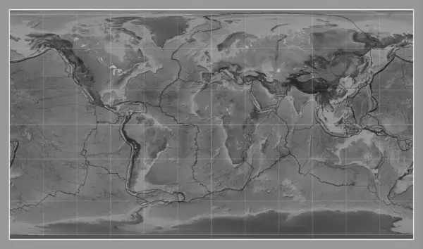 Tectonic Platta Gränser Gråskala Karta Över Världen Patterson Cylindrisk Projektion — Stockfoto