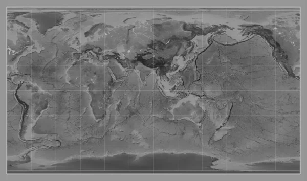 Mapa Světa Stupních Šedi Pattersonově Válcové Projekci Středem Poledníku Východní — Stock fotografie