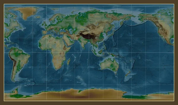 パターソン シリンドリカル プロジェクションの世界の物理的な地図は メリディアン90東経度を中心に — ストック写真