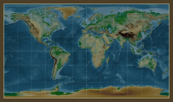 Physical Map World Patterson Cylindrical Projection Centered Meridian Longitude — Stock Photo, Image