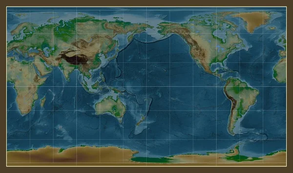 자오선을 중심으로 패터슨 원통형 투영의 세계의 물리적 180 — 스톡 사진