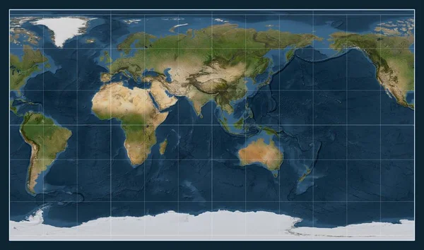 Műholdas Térkép Világ Patterson Cylindrical Projekció Középpontjában Meridián Keleti Hosszúság — Stock Fotó