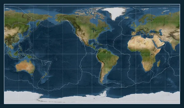 Límites Placas Tectónicas Mapa Satelital Del Mundo Proyección Cilíndrica Patterson — Foto de Stock