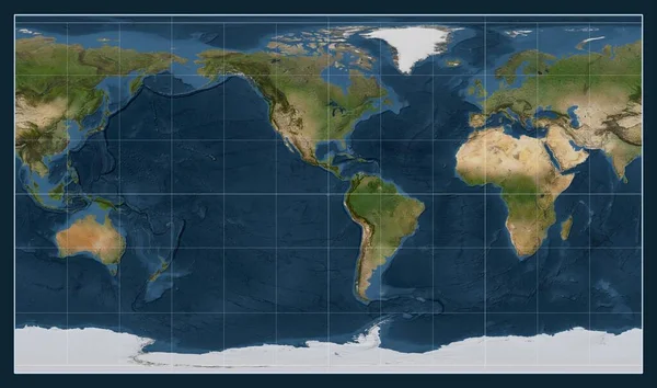 Satellite Map World Patterson Cylindrical Projection Centered Meridian West Longitude — Stock Photo, Image