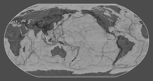 Межі Тектонічних Плит Жовчному Карті Світу Проекції Робінсона Зосереджені Меридіані — стокове фото
