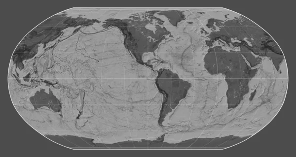 Mappa Bilivello Del Mondo Nella Proiezione Robinson Incentrata Sulla Longitudine — Foto Stock