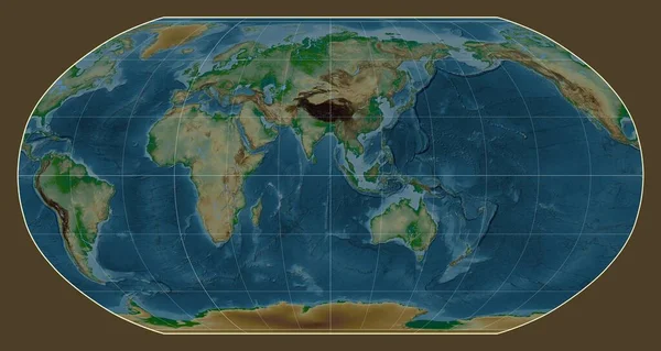 Mapa Físico Del Mundo Proyección Robinson Centrado Meridiano Longitud Este —  Fotos de Stock