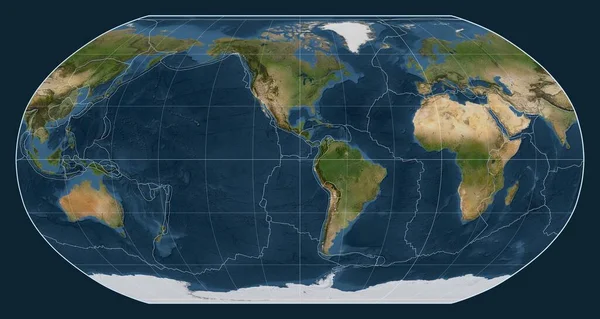 Tectonische Plaatgrenzen Een Satellietkaart Van Wereld Robinson Projectie Gecentreerd Meridiaan — Stockfoto