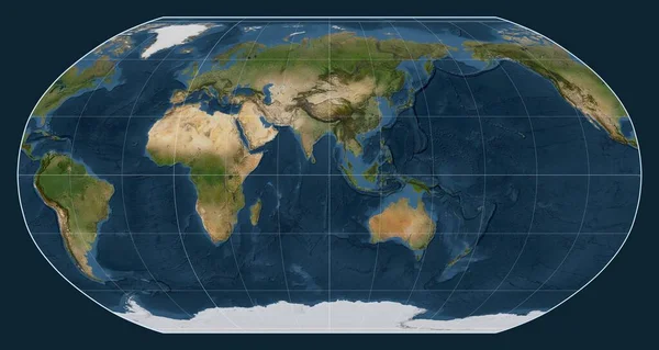 Mappa Satellitare Del Mondo Nella Proiezione Robinson Incentrata Sul Meridiano — Foto Stock