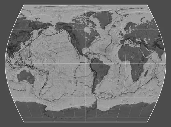Tectonic Platta Gränser Bilnivå Karta Över Världen Times Projektion Centrerad — Stockfoto