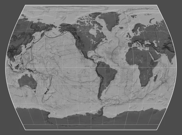 Mapa Bilevel Del Mundo Proyección Times Centrado Longitud Meridiano Oeste — Foto de Stock
