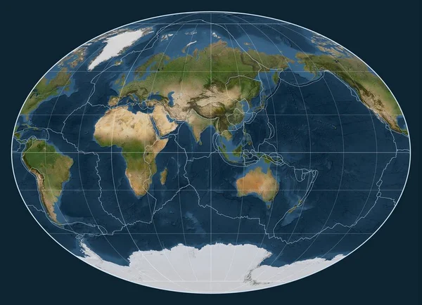 Tectonic Plate Boundaries Satellite Map World Fahey Projection Centered Meridian Stock Image