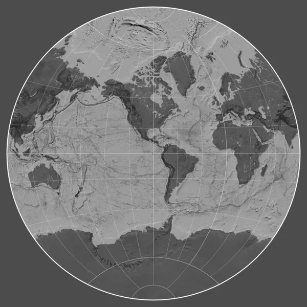 Dwupoziomowa Mapa Świata Projekcji Van Der Grinten Skupiona Południku Długości — Zdjęcie stockowe
