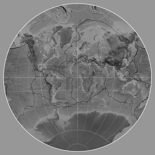 Tectonische Plaatgrenzen Een Grijskaart Van Wereld Projectie Van Der Grinten — Stockfoto