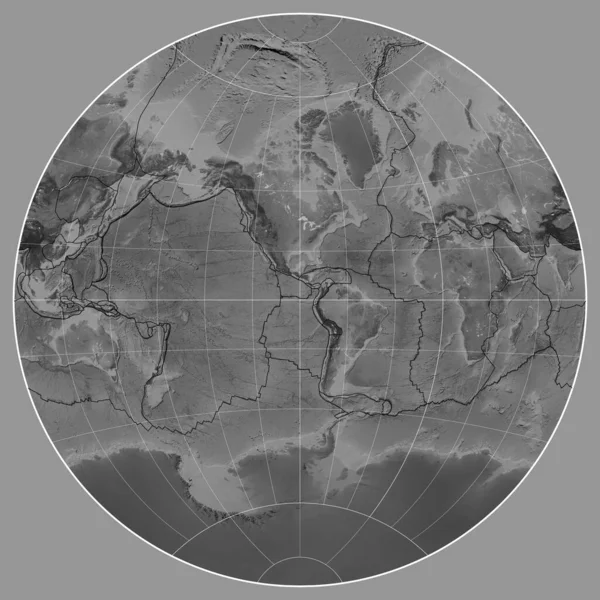 Límites Placas Tectónicas Mapa Escala Grises Del Mundo Proyección Van —  Fotos de Stock