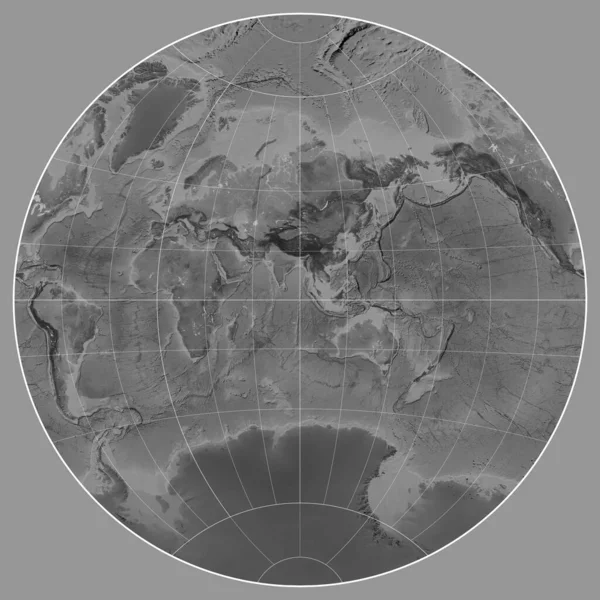 Grayscale Karta Över Världen Van Der Grinten Projektion Centrerad Meridianen — Stockfoto