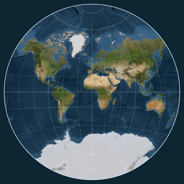 Mappa Satellitare Del Mondo Nella Proiezione Van Der Grinten Centrata — Foto Stock