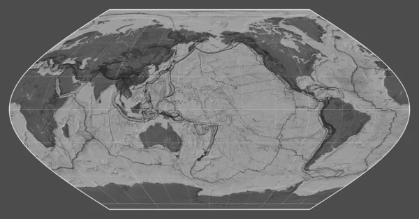 Límites Placas Tectónicas Mapa Bilevel Del Mundo Proyección Winkel Centrada — Foto de Stock